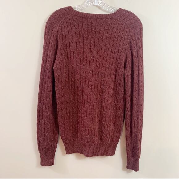 J Crew Cambridge Cable Burgundy Wool Blend V-Neck Sweater - Picture 5 of 6